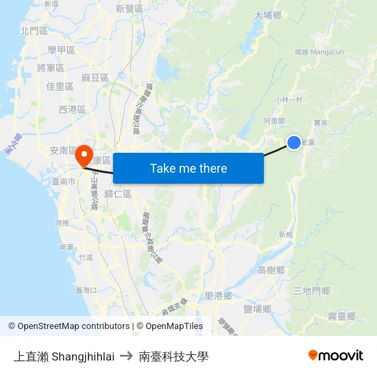 上直瀨 Shangjhihlai to 南臺科技大學 map