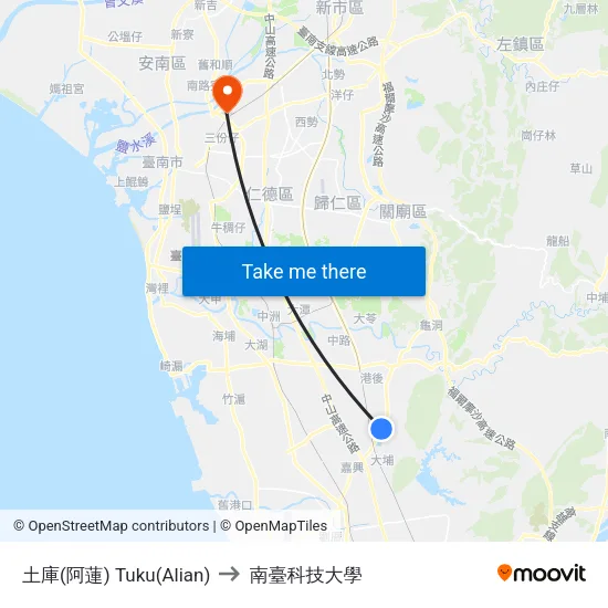 土庫(阿蓮) Tuku(Alian) to 南臺科技大學 map