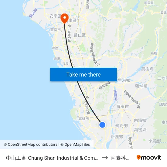 中山工商 Chung Shan Industrial & Commercial School to 南臺科技大學 map