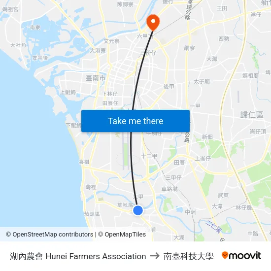 湖內農會 Hunei Farmers Association to 南臺科技大學 map