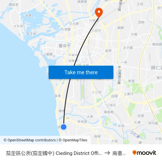 茄萣區公所(茄萣國中) Cieding District Office(Jiading Juinior High School) to 南臺科技大學 map