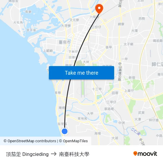 頂茄萣 Dingcieding to 南臺科技大學 map