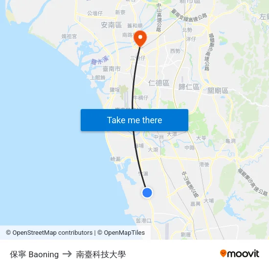 保寧 Baoning to 南臺科技大學 map