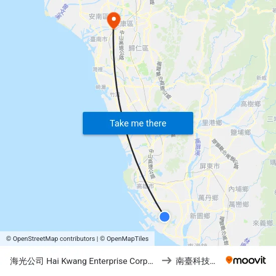 海光公司 Hai Kwang Enterprise Corporation to 南臺科技大學 map