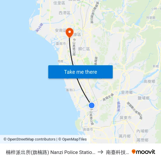 楠梓派出所(旗楠路) Nanzi Police Station(Cinan Rd.) to 南臺科技大學 map