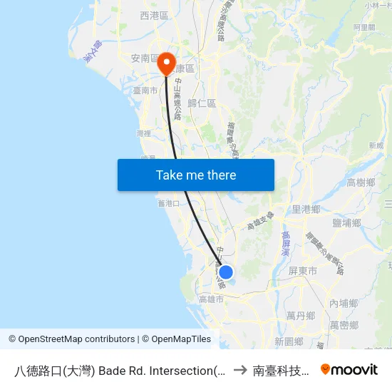 八德路口(大灣) Bade Rd. Intersection(Da-Wan) to 南臺科技大學 map