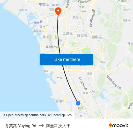 育英路 Yuying Rd. to 南臺科技大學 map