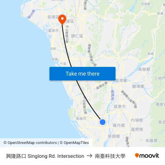 興隆路口 Singlong Rd. Intersection to 南臺科技大學 map