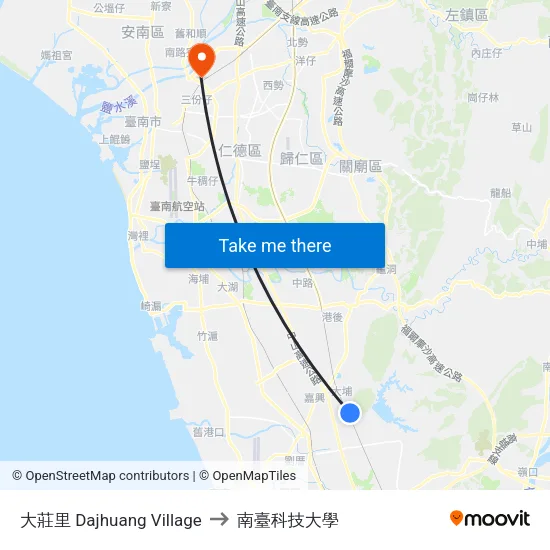 大莊里 Dajhuang Village to 南臺科技大學 map