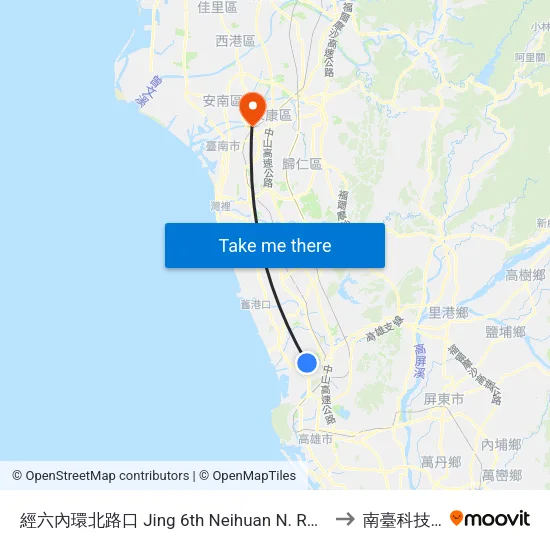 經六內環北路口 Jing 6th Neihuan N. Rd. Intersection to 南臺科技大學 map