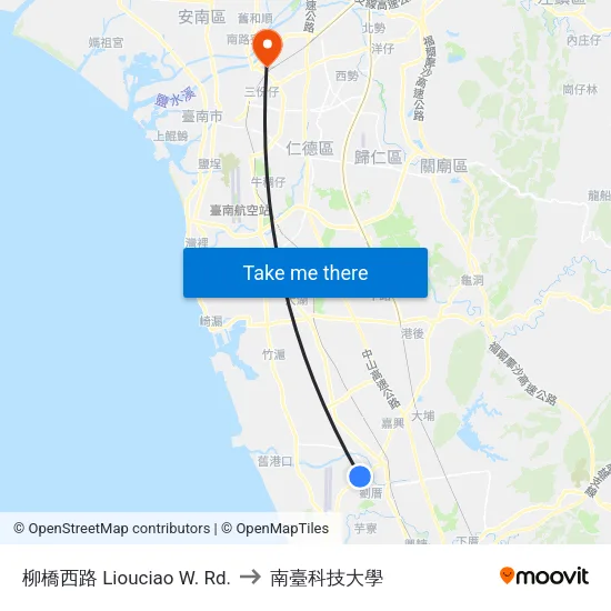 柳橋西路 Liouciao W. Rd. to 南臺科技大學 map