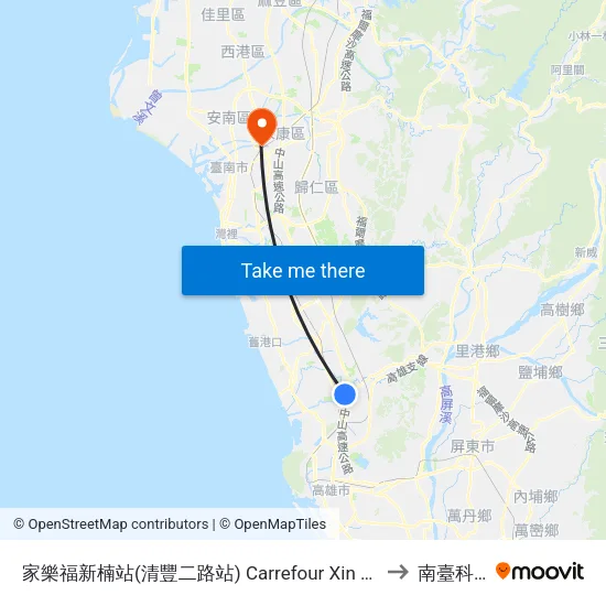 家樂福新楠站(清豐二路站) Carrefour Xin Nan Store(Cingfong 2nd Rd.) to 南臺科技大學 map