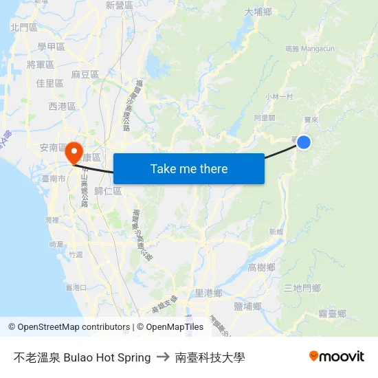 不老溫泉 Bulao Hot Spring to 南臺科技大學 map