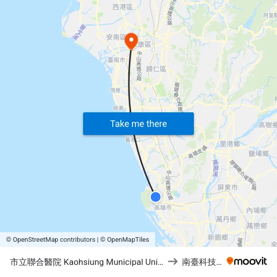市立聯合醫院 Kaohsiung Municipal United Hospital to 南臺科技大學 map
