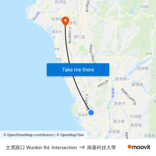 文濱路口 Wunbin Rd. Intersection to 南臺科技大學 map