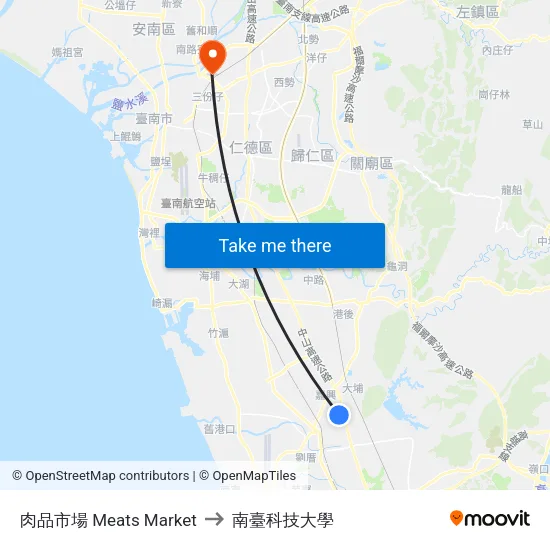 肉品市場 Meats Market to 南臺科技大學 map