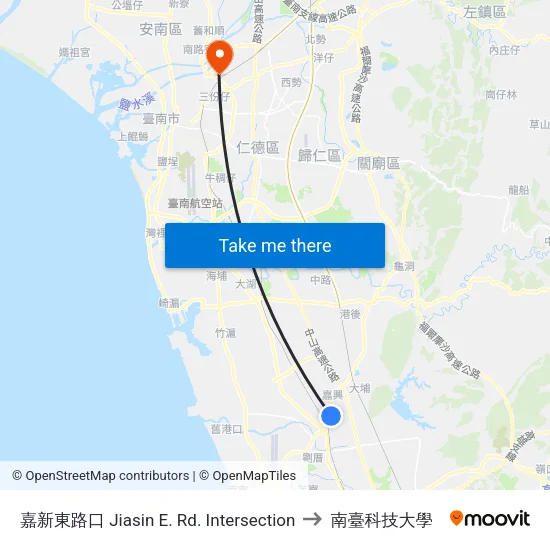 嘉新東路口 Jiasin E. Rd. Intersection to 南臺科技大學 map