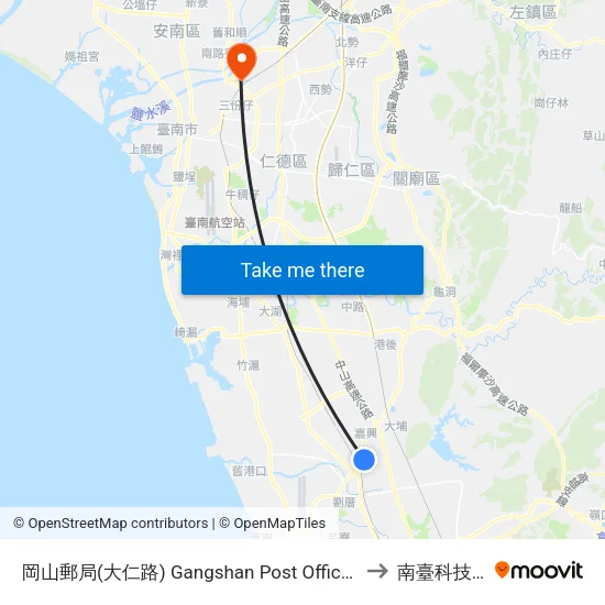 岡山郵局(大仁路) Gangshan Post Office(Daren Rd.) to 南臺科技大學 map