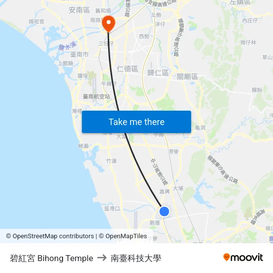碧紅宮 Bihong Temple to 南臺科技大學 map