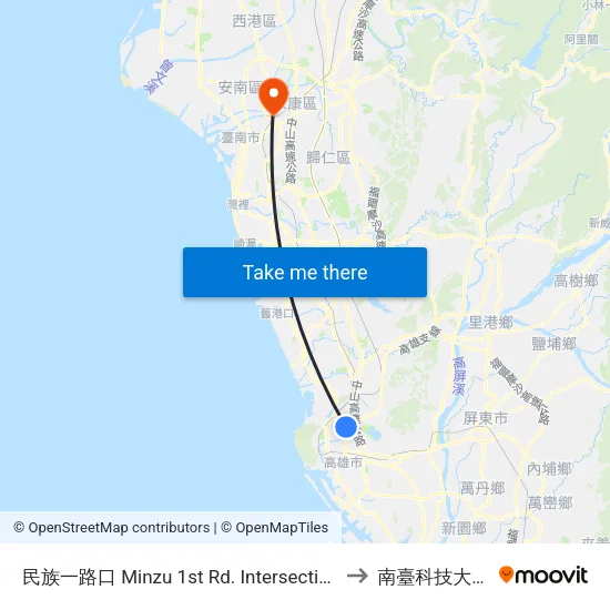 民族一路口 Minzu 1st Rd. Intersection to 南臺科技大學 map