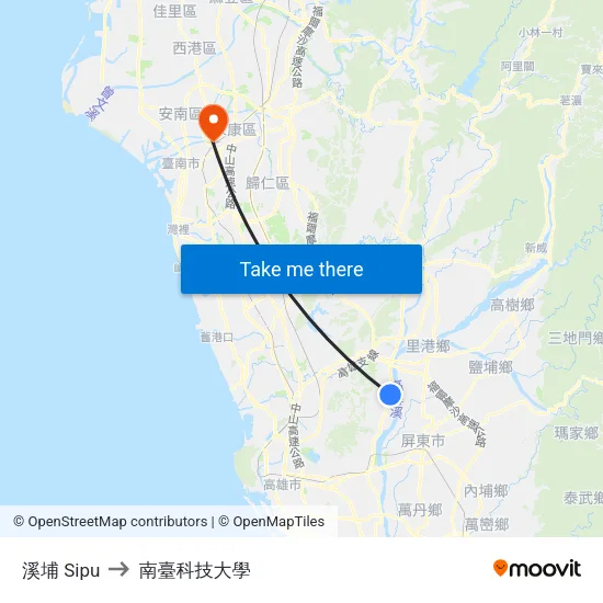 溪埔 Sipu to 南臺科技大學 map