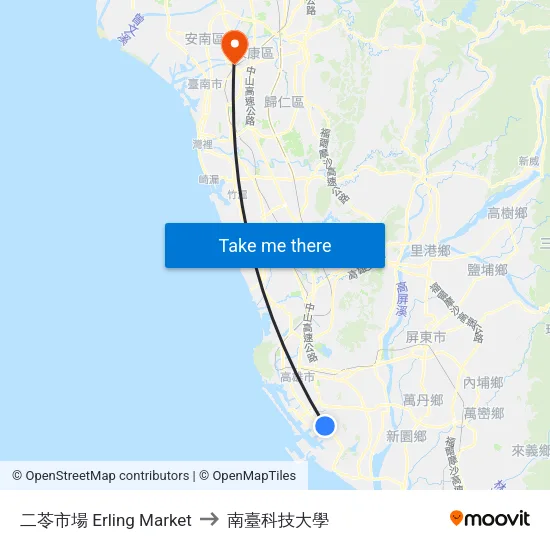 二苓市場 Erling Market to 南臺科技大學 map