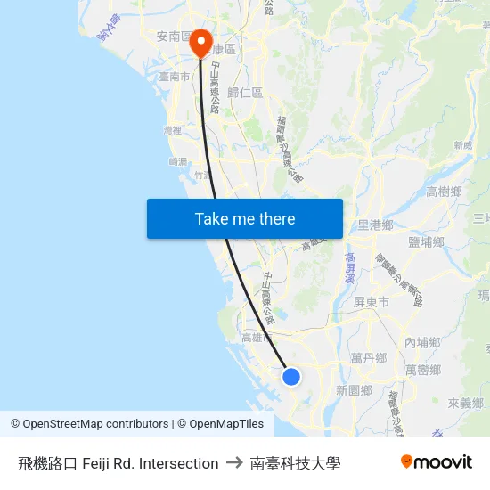 飛機路口 Feiji Rd. Intersection to 南臺科技大學 map