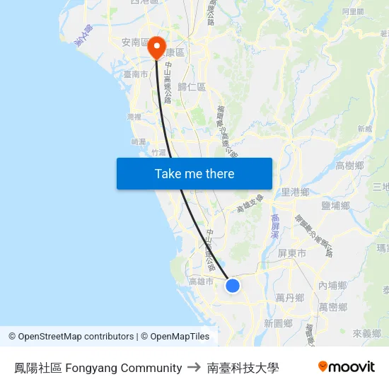 鳳陽社區 Fongyang Community to 南臺科技大學 map