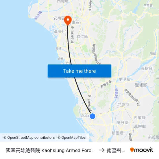 國軍高雄總醫院 Kaohsiung Armed Forces General Hospital to 南臺科技大學 map