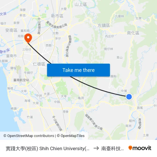 實踐大學(校區) Shih Chien University (Campus) to 南臺科技大學 map