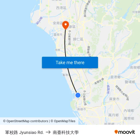 軍校路 Jyunsiao Rd. to 南臺科技大學 map