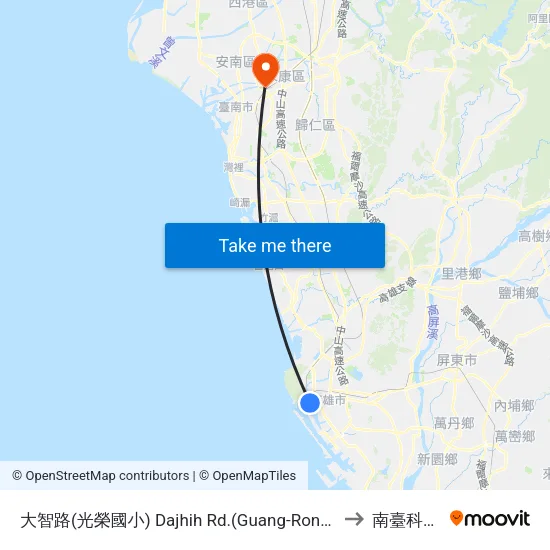 大智路(光榮國小) Dajhih Rd.(Guang-Rong Elementary School) to 南臺科技大學 map