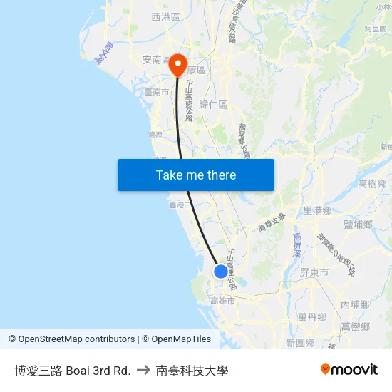 博愛三路 Boai 3rd Rd. to 南臺科技大學 map