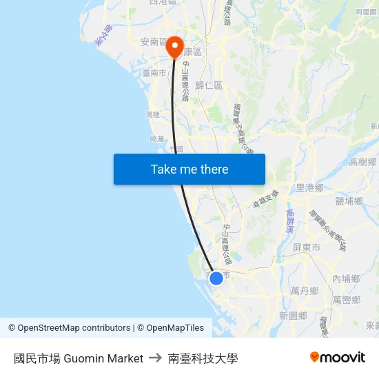 國民市場 Guomin Market to 南臺科技大學 map
