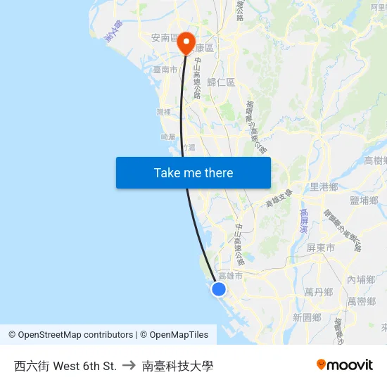 西六街 West 6th St. to 南臺科技大學 map