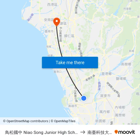鳥松國中 Niao Song Junior High School to 南臺科技大學 map