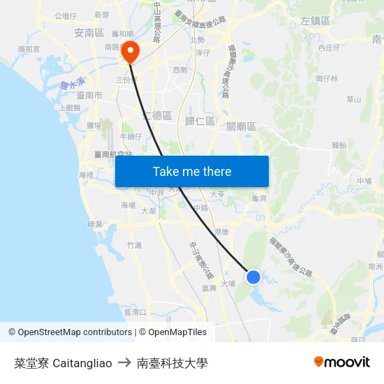菜堂寮 Caitangliao to 南臺科技大學 map