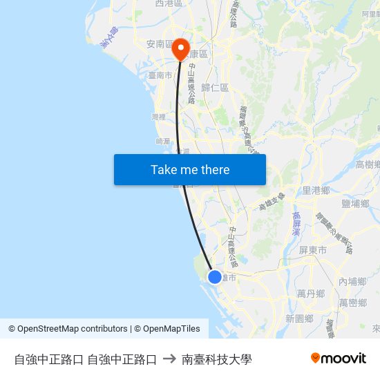 自強中正路口 自強中正路口 to 南臺科技大學 map