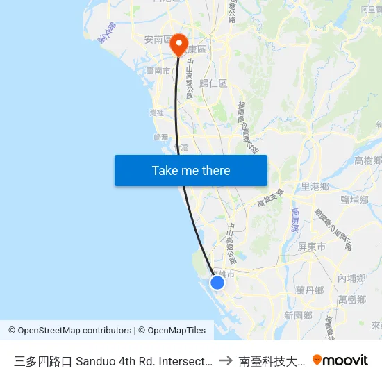 三多四路口 Sanduo 4th Rd. Intersection to 南臺科技大學 map