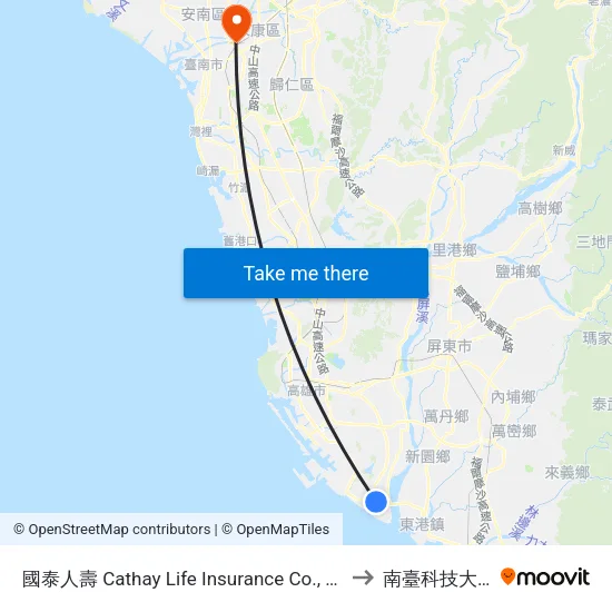 國泰人壽 Cathay Life Insurance Co., Ltd. to 南臺科技大學 map
