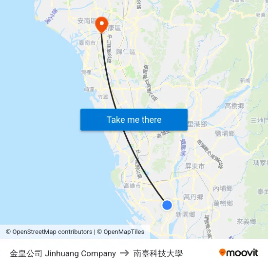 金皇公司 Jinhuang Company to 南臺科技大學 map