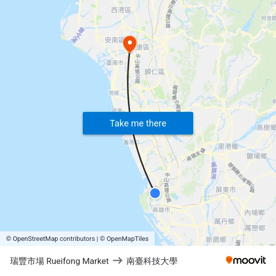 瑞豐市場 Rueifong Market to 南臺科技大學 map