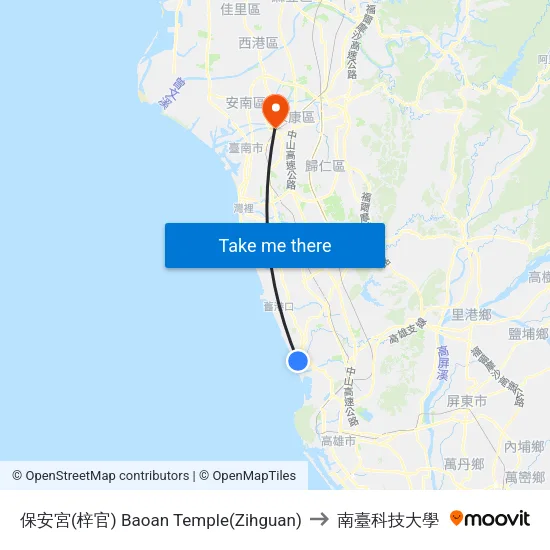 保安宮(梓官) Baoan Temple(Zihguan) to 南臺科技大學 map
