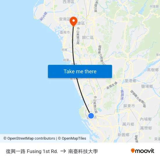 復興一路 Fusing 1st Rd. to 南臺科技大學 map