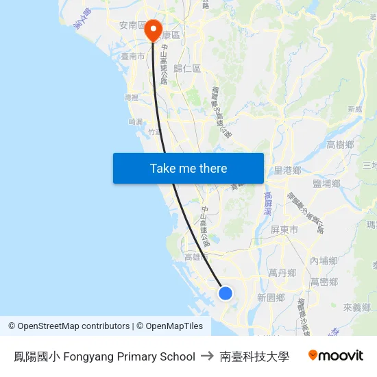 鳳陽國小 Fongyang Primary School to 南臺科技大學 map