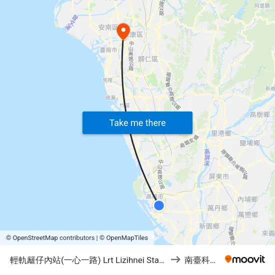輕軌籬仔內站(一心一路) Lrt Lizihnei Station (Yisin 1st Rd.) to 南臺科技大學 map