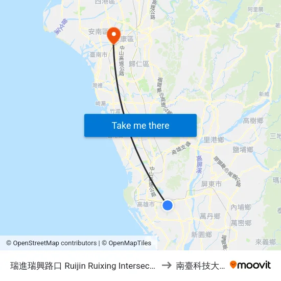 瑞進瑞興路口 Ruijin Ruixing Intersection to 南臺科技大學 map