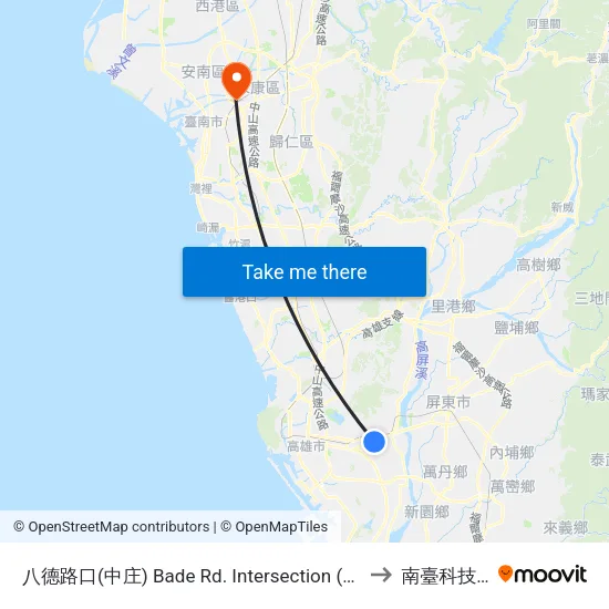 八德路口(中庄) Bade Rd. Intersection (Jhongjhuang) to 南臺科技大學 map