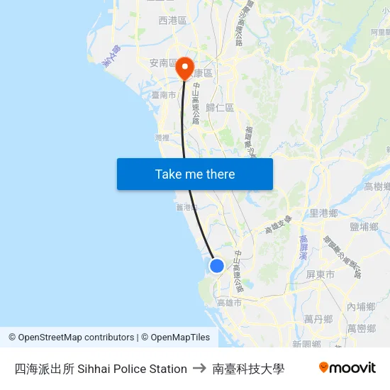 四海派出所 Sihhai Police Station to 南臺科技大學 map