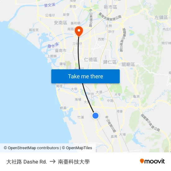 大社路 Dashe Rd. to 南臺科技大學 map
